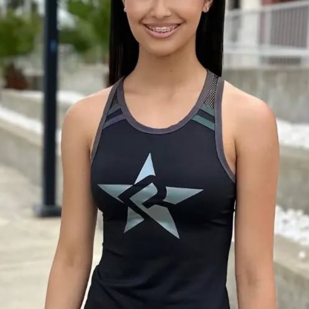 NWT Rebel brand Black “Luna” Reflective Mesh Tank Top in AXS Discontinued item